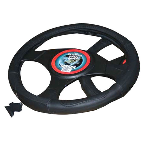 Снимка на Калъф за волан SATURN - черен естествена кожа - 72656