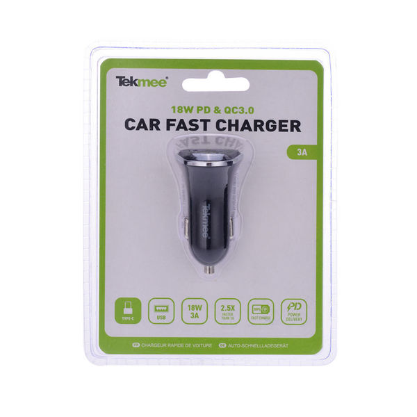 Снимка на Адаптор за кола USB TEKMEE - 1хUSB + Type C 3 A / 18W - 40430054