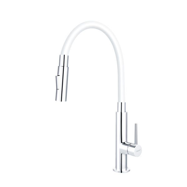 Снимка на Смесител стоящ за мивка 2 функции с PVC чучур бял BZA43W - FERRO