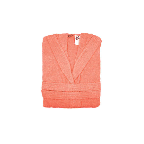 Халат с качулка цвят корал размер M